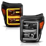 Anzo Projector Headlights w/Plank Style Switchback; Black w/Amber; Pair (111406)