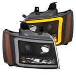 Anzo Projector Headlights w/Plank Style Switchback; Black w/Amber; Pair (111402)