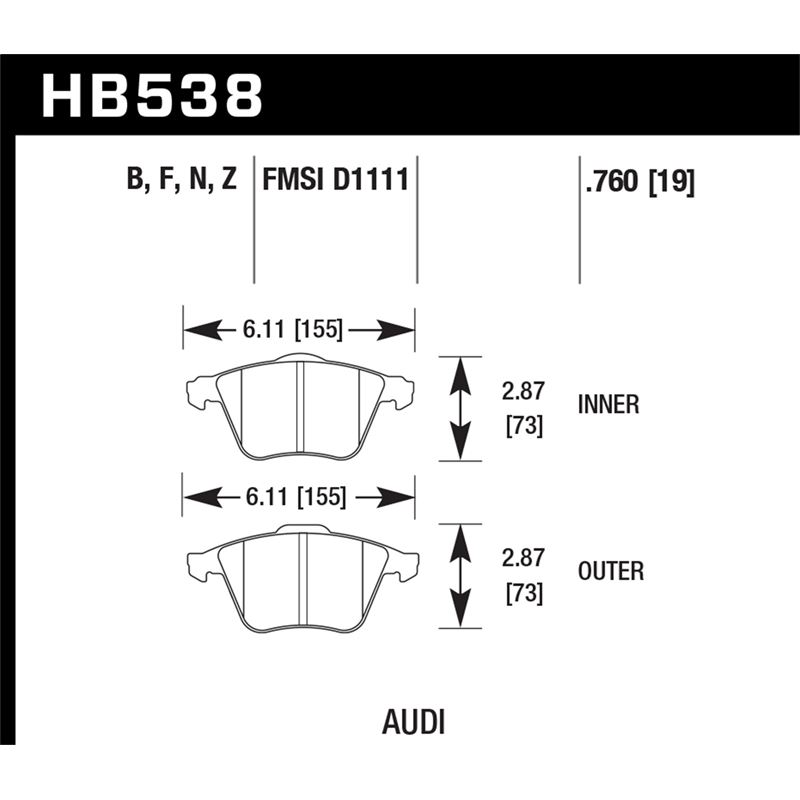 Hawk Performance HPS Brake Pads (HB538F.760)