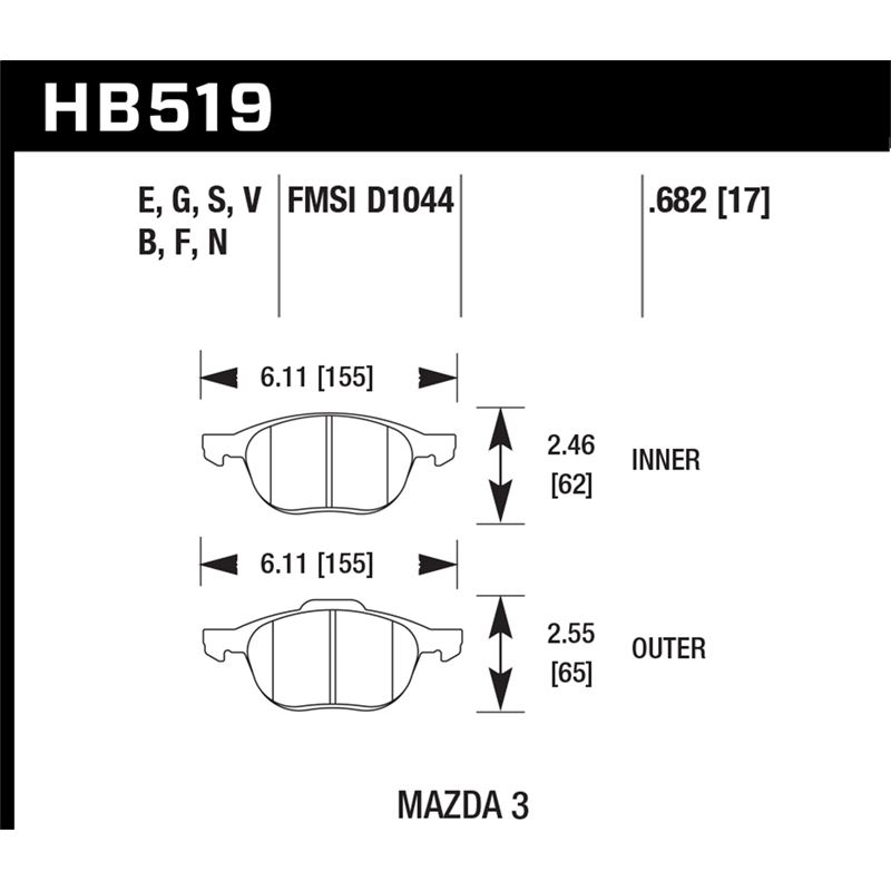 Hawk Performance HT-10 Brake Pads (HB519S.682)