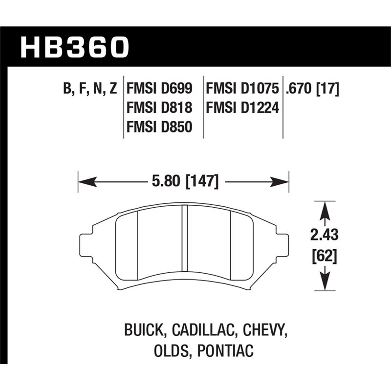 Hawk Performance HPS Brake Pads (HB360F.670)