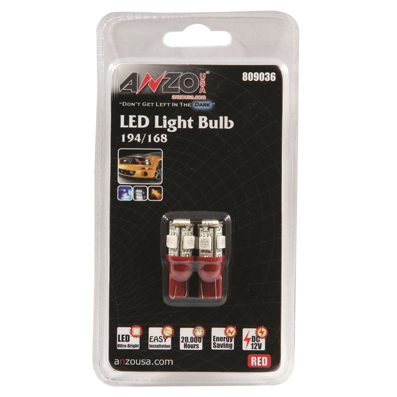 ANZO LED Bulbs Universal 194/168 Red - 5 LEDs (809
