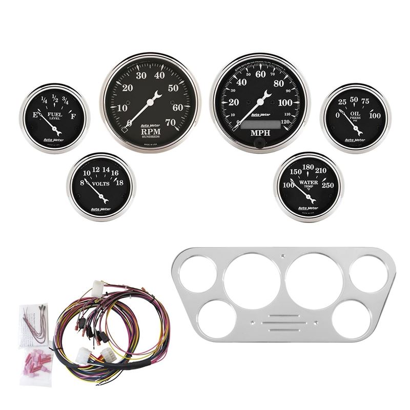 Autometer Old Tyme Black Gauge Kit 6 Pc for Ford T